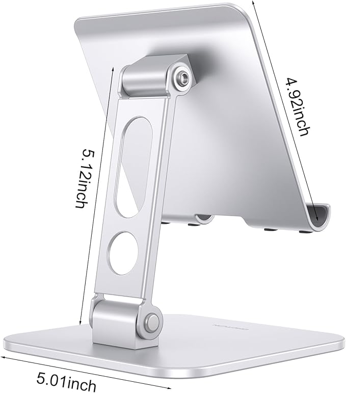 OMOTON Upgraded Adjustable Tablet Stand Holder, Heavy Duty Foldable Portable Monitor Stand, Travel Essentials for iPad Pro/Air/Mini, Surface Pro, Portable Monitor 4.7''-15.6', Silver