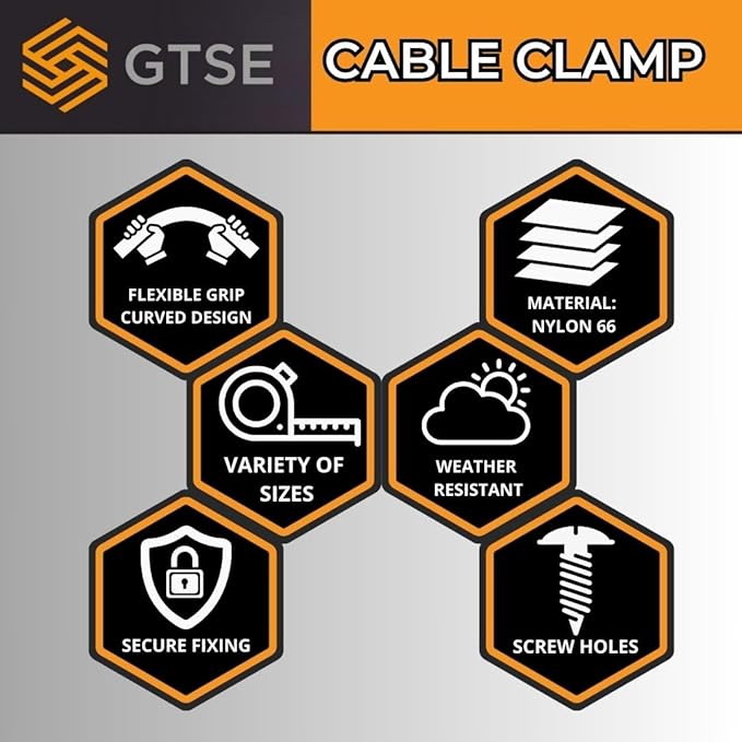 GTSE Black Nylon Plastic Cable Clamps, 1/4" Screw Mounts for Cable, Rope, Tube Management, 100 Pack