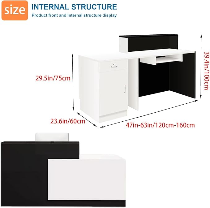 Reception Desk with Counter Modern Checkout Counter with Lockable Drawer Keyboard Tray Receptionist Desk for Office Salon Reception Table P Right 55inch/140cm