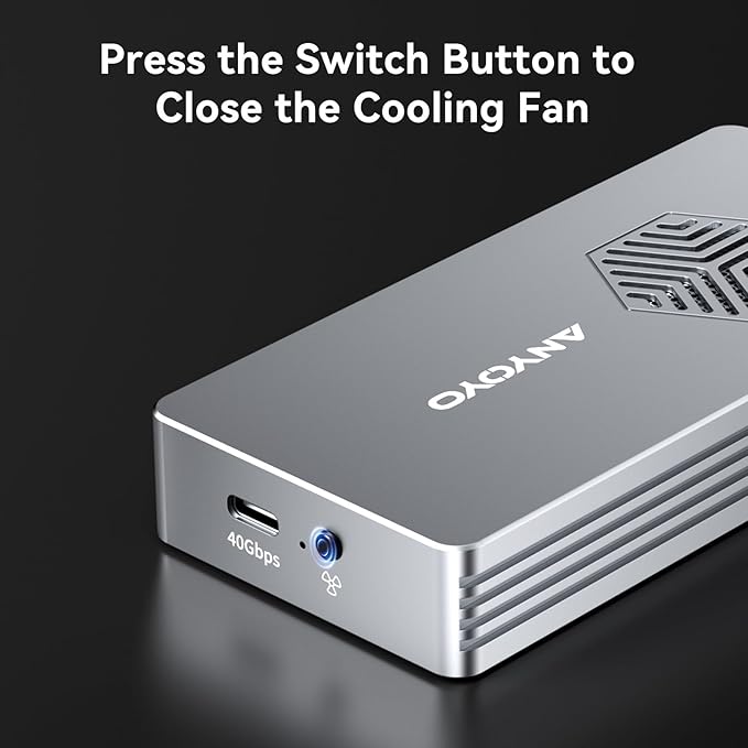 ANYOYO 40Gbps M.2 NVMe SSD Enclosure with Cooling Fan for M1 M2 Pro/Max,M.2 NVMe Enclosure Compatible with Thunderbolt 3/4/5/USB4/3.2/3.1 Support M/B+M Key Size 2230/2242/2260/2280 up to 2700 MB/s