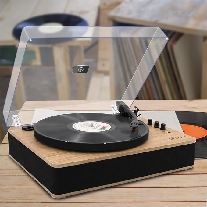 Vinyl Record Player 3-Speed Belt-Drive Turntable with Stereo Speakers and USB Play&Recording (Light Wood)