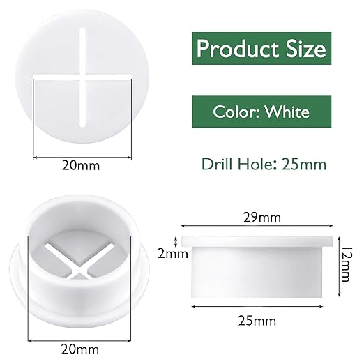 20Pcs Desk Grommet, 1" (25mm) White Silicone Cord Hole Cover, Flexible Rubber Wire Grommets, Wall Grommets for Cables Management, Table, Countertop, Cabinets and Furnitures Wire Organizer