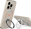 COOLQO 1Pc 360 Spin Cell Grip Ring Phone Stand [Upgrade Gear Hinge Stress Relief] Magnetic Holders for Your car Accessories Desk Mount Compatible with iPhone All Smartphone, Glitter Silver