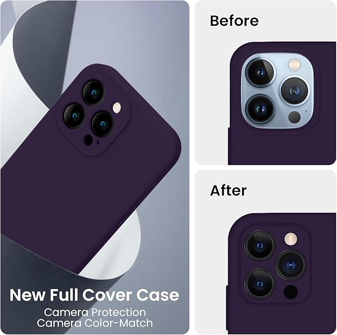 FireNova Designed for iPhone 13 Pro Max Case, Silicone [Camera Protection] Phone Case with [2 Screen Protectors], Soft Anti-Scratch Microfiber Lining Inside, 6.7 inch, Purple