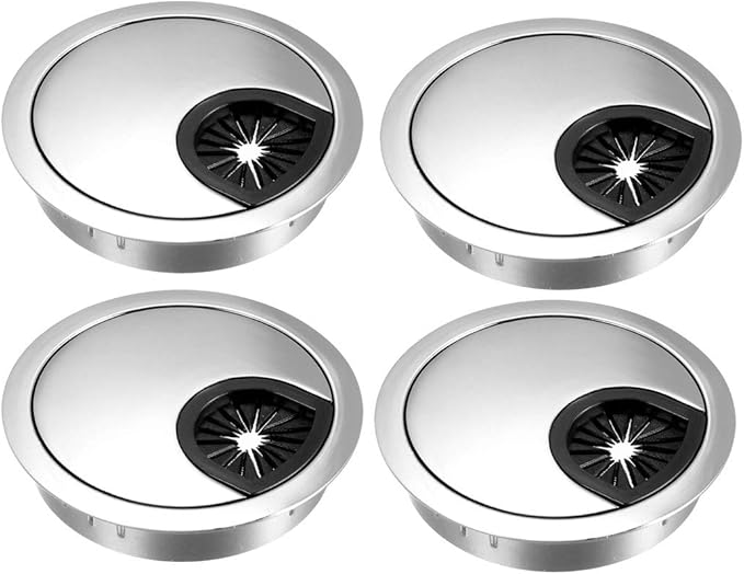uxcell Cable Hole Cover, 2.4Inch/60mm Zinc Alloy Desk Wire Cord Cable Grommets Hole Cover for Office PC Desk Cable Cord Organizer, 4Pcs Bright Silver