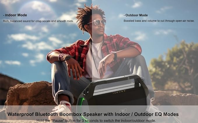 Portable Waterproof Speaker Bluetooth 5.3, Rugged 120W Loud Outdoor Boombox for Beach Pool Parties, Punchy Bass, TWS Stereo, 30 Hours Playtime, Ideal for Job Sites
