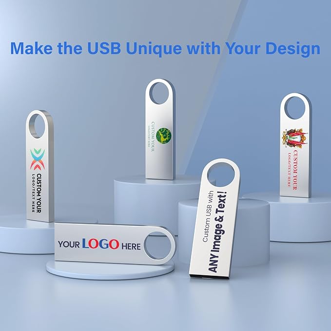 Customizable Flash Drives 2GB, Wooolken Personalized USB 2.0 Thumb Drives 10/20/50/100 Pack, Logo Pendrive Custom Memory Stick USB Engraved Logo (Metal)