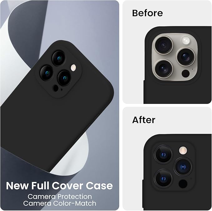 FireNova Designed for iPhone 15 Pro Max Case, Silicone Upgraded [Camera Protection] Phone Case with [2 Screen Protectors], Soft Anti-Scratch Microfiber Lining Inside, 6.7 inch, Black