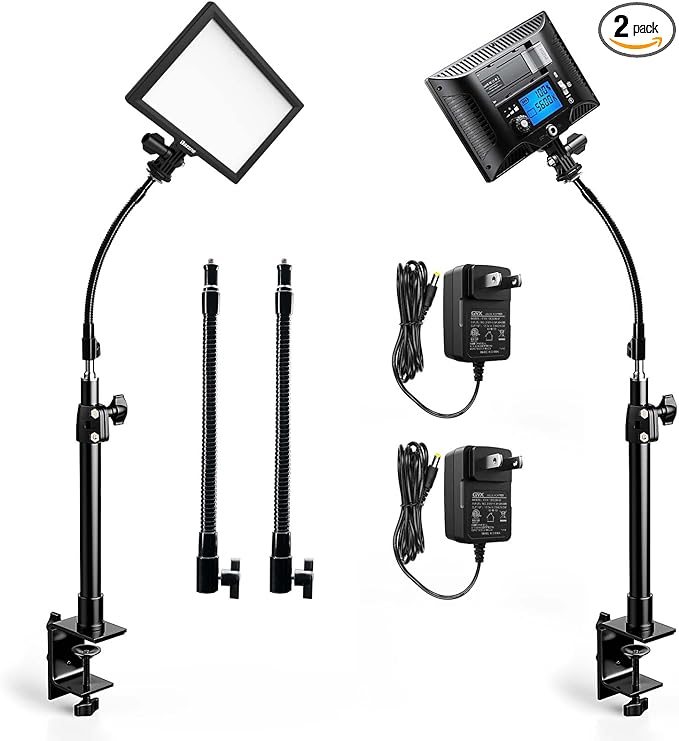 2-Pack Key Light Panel Kit, LED Video Light Dimmable Bi-Color 3200-5600k Video Conference Lighting with Gooseneck Tubes Desk Light for Podcast/Streaming/Gaming/Zoom Meetings/Broadcast/Tiktok