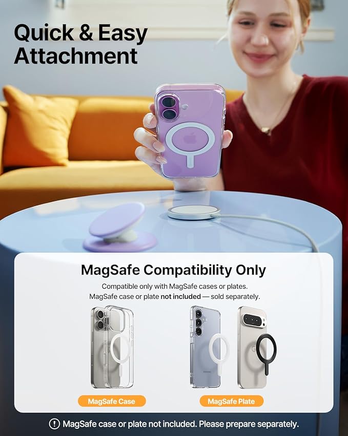 Sinjimoru for MagSafe Phone Grip, Soft Silicone Magnetic Finger Grip for iPhone 16/15/14/13/12, Comfortable One-Touch Holding, M-Tap Tok Lavender