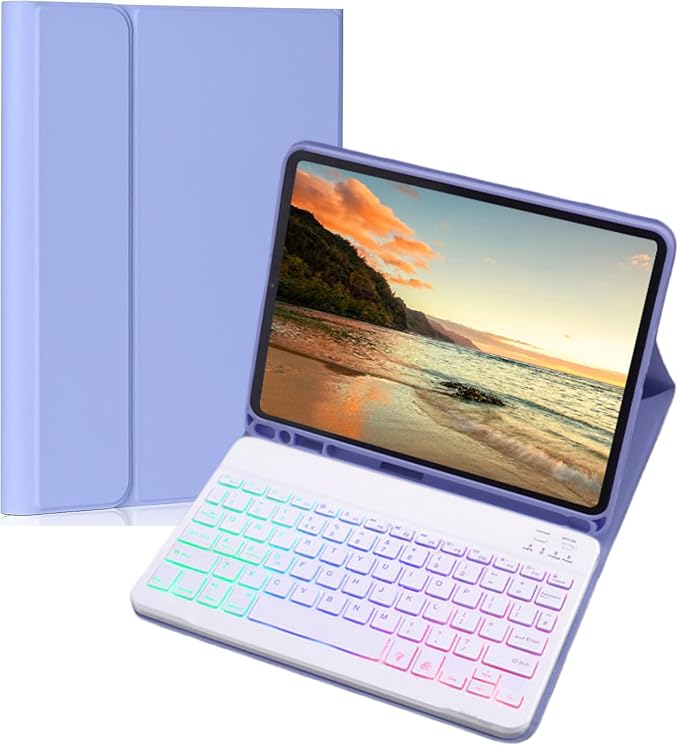 Keyboard Case for Galaxy Tab S6 Lite 10.4 Inch 2024/2022/2020, Slim Lightweight 7 Color Rainbow Backlight Detachable Magnetic Bluetooth Keyboard Cover with S Pen Holder,Purple