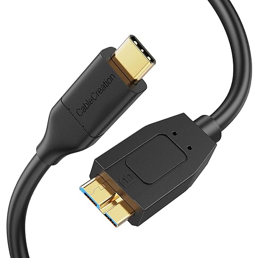 CableCreation 4FT USB C to Micro B Cable,10Gbps Speed External Hard Drive Braided,USB 3.1 Type C to Micro B Work for iPhone 15,16,Seagate WD Westgate My Passport,MacBook Pro/Air, iPad/Tablet,Black