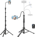Phone Tripod Stand, 85" Tall Cellphone Tripod for iPhone with Gooseneck Remote, Flexible Portable Phone Stand for Recording, Compatible with iPhone 14 13 12 pro Android Camera