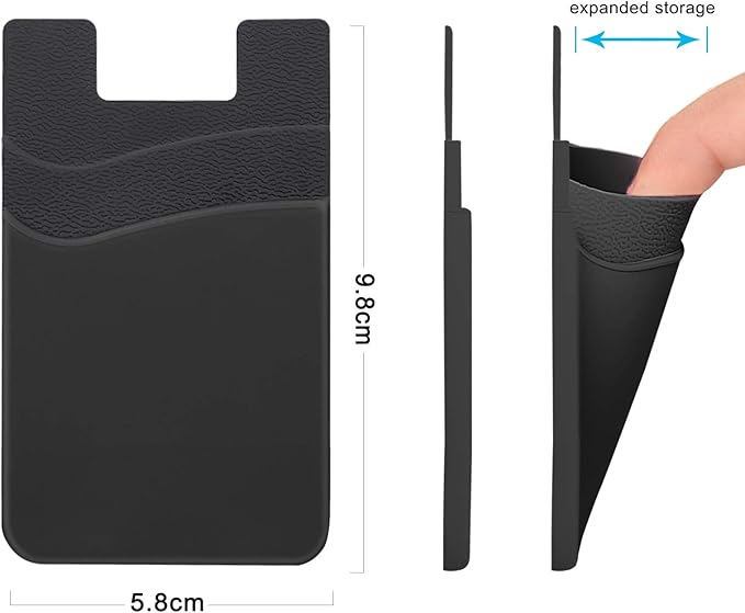SS Card Holder for Phone Case - Silcone Stick On Credit Card Phone Wallet for Men & Women, Ultra-Thin & Portable, Compatible with iPhone/Android/Samsung Galaxy, Holds Cards & Cash, Hands-Free (6 pack)