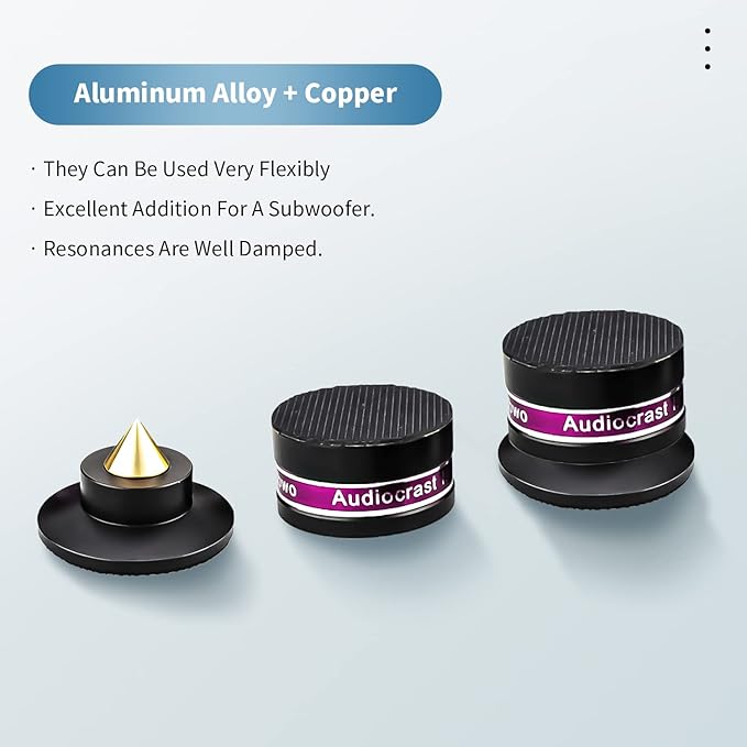 HiFi Speaker Spikes IF03B by Audiocrast, Speaker Vibration Dampener Stand Feet Pads Shock Absorber Isolation Pucks, Speaker Resonance Reducer with Non-Slip Mat for Turntable Amp CD DAC Recorder