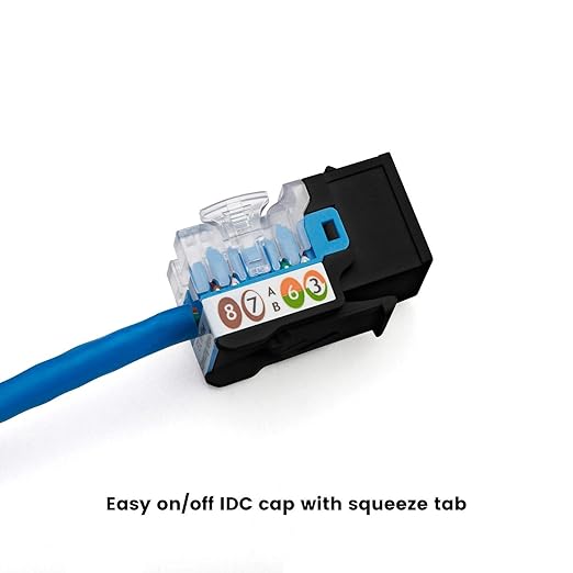 trueCABLE Cat5e Keystone Jack, Unshielded (UTP), 90 Degree Punch-Down, PoE++ (4PPoE) 100W, UL Listed, ETL Verified, ANSI/TIA Certified, Modular RJ45 Female, Black, 48 Pack