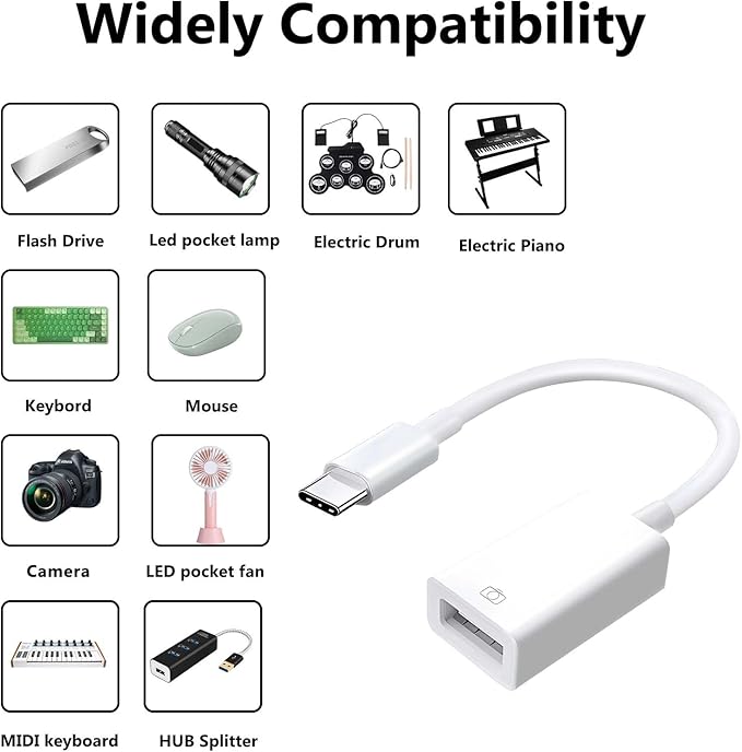 Type-c to USB Adapter, USB-C to USB-A 3.1 Gen1 Female Adapter Cable Converter, 5Gbps High-Speed, for Laptops, Tablets, Phones, USB Flash Drive,Card Reader,MIDI Keyboard, Mouse White