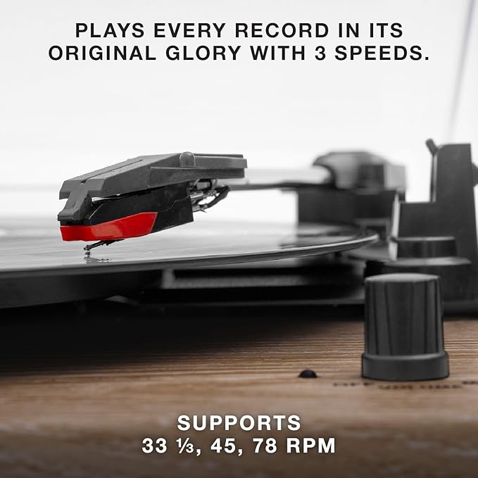 Victrola Montauk Vinyl Record Player, White Wood Finish, 3-Speed Belt Driven Turntable with Stereo Bluetooth Speaker Pair, RCA Output and 3.5mm Headphone Jack, Removable Dust Cover