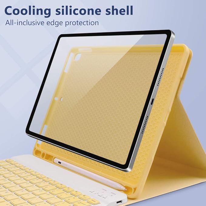 AnMengXinLing Keyboard Case for iPad Air 13 Inch (M3 2025/M2 2024)/Pro 12.9 6th/5th/4th Generation with Mouse Pencil Holder, Magnetically Detachable Keyboard Mouse, Yellow