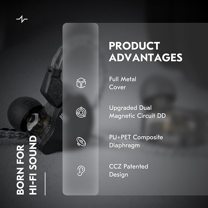 CCZ Solo Silver In Ear Monitor Wired IEM Headphone, DC02 Dual Magnetic Circuit DD HIFI Earphones, Professional Hifi Earphone, Stereo Sound Earbuds, With MIC