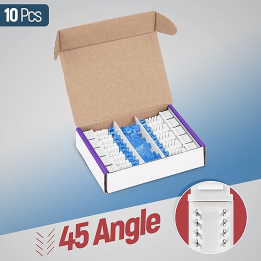 Everest 45° Angled RJ45 Cat5e Keystone Jacks 10-Pack in White - Slim Profile Female RJ45 Connectors - Cat 5e Keystone Jack - Compatible with 45° Angled Speed Termination Tool - 45Term (B0BL3GS7ZY)