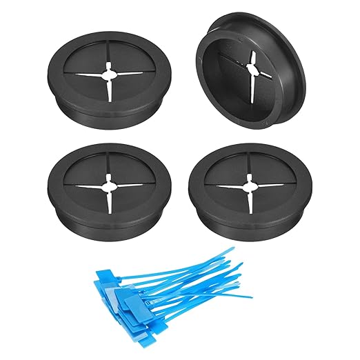 uxcell 4Pcs Cable Cord Grommet, 1-3/4"(45mm) Rubber Desk Grommets Wire Pass Through Hole Cover with Marked Cable Ties for Home Office Cable Wire Protection, Black