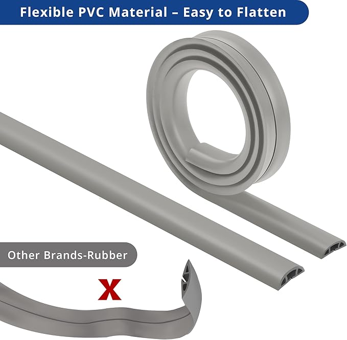 Cord Cover Floor 6ft Grey, PVC Floor Cable Cover, Cord Hider Floor Cord Protector Prevent Cable Trips & Protect Wires, Floor Cable Management Hide Cords on Floor, Cord Cavity - W0.47 x H0.28