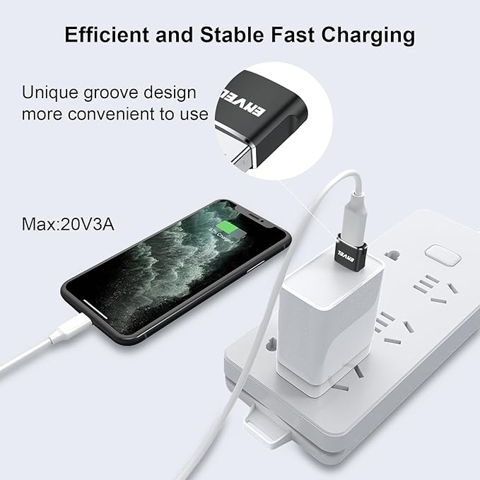 ENVEL USB to USB C Adapter, USB3 5Gbps High Speed Data Transfer, OTG Converter Thunderbolt3 to USB Female Compatible with Apple iWatch iPhone 15 Pro Max iPad Air 4 5 Mini 6 (Black, USB A Male)
