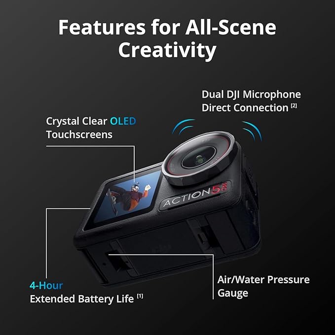 DJI Osmo Action 5 Pro Adventure Combo, with 64GB microSDXC Card - Waterproof Action Camera with 1/1.3" Sensor, 4K/120fps Video, Action Camera 4K Ideal for Sports, Vlog
