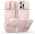 SURITCH for iPhone 16 Pro Case with Slide Camera Cover and Adjustable Kickstand, Compatible with MagSafe Protective Cover 6.3 Inch,Pink (ONLY Compatible with iPhone 16 Pro)