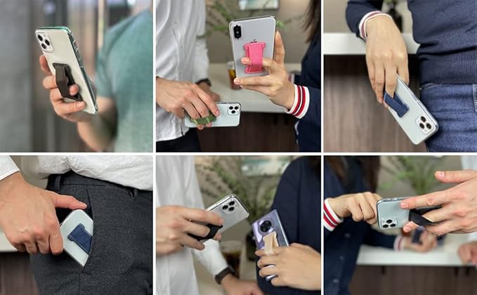 Phone Grip Holder for Hand, Universal Finger Strap Phone Holder, Finger Selfie Grip Compatible with Most Smartphones (Light Brown) - 2Pack