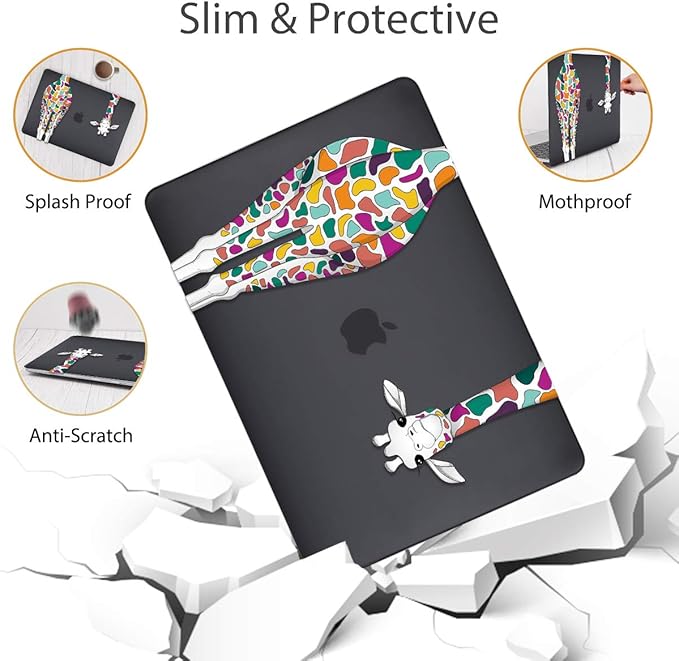 Mektron for MacBook Air 13 Case A1466/A1369 (2010-2017 Release), Snap-on Plastic Hard Shell Cover for MacBook Air 13.3 inch with Keyboard Cover,Colorful Giraffe Black