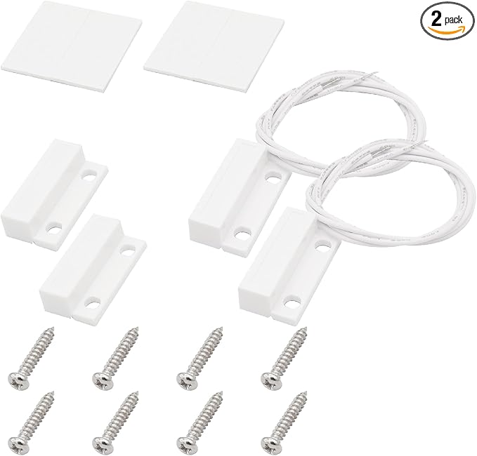 2Pcs Magnetic Reed Switch Wired Surface Mount Normally Closed NC Contact Sensor Alarm Magnetic Door Switch with 2 Wires, ABS, MC-38