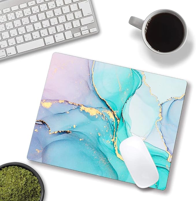 Mouse Pad, Cyan Blue Marble Mouse Pad, Washable Square Cloth Mousepad for Office Laptop, Non-Slip Rubber Base for Wireless Mouse for Computer Desk