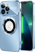 Magnetic for iPhone 13 Pro Max Case, Compatible with MagSafe, Built-in Camera Lens Protector, Logo View, Military Grade Drop Proof Phone Case Cover, Sierra Blue