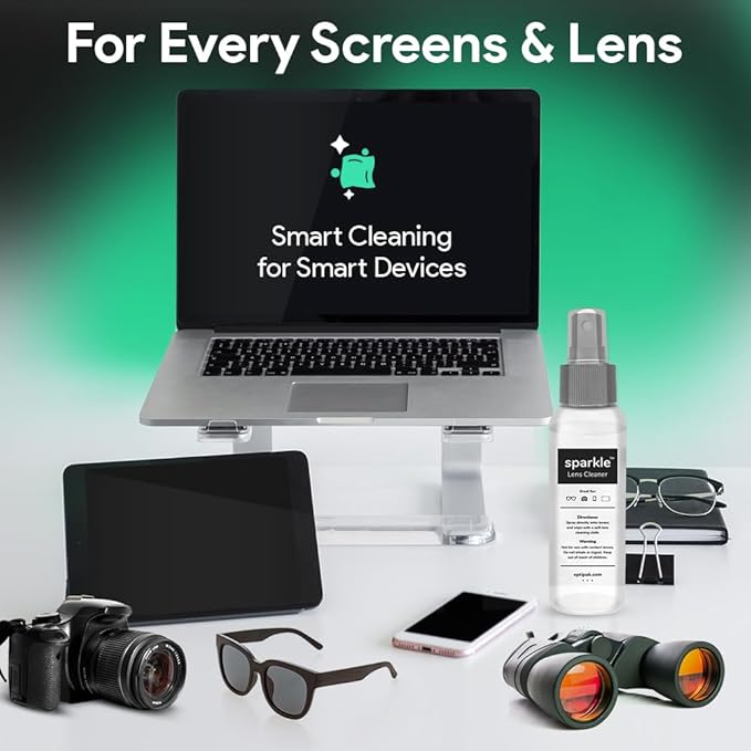 Sparkle Anti-Reflective Lens Cleaner Spray kit | (1) 2oz Glasses Cleaner Spray + (1) Microfiber Cloth for Eyeglasses, Sunglasses, Lenses, Screens and Camera Cleaning Kit (2 Piece Set)