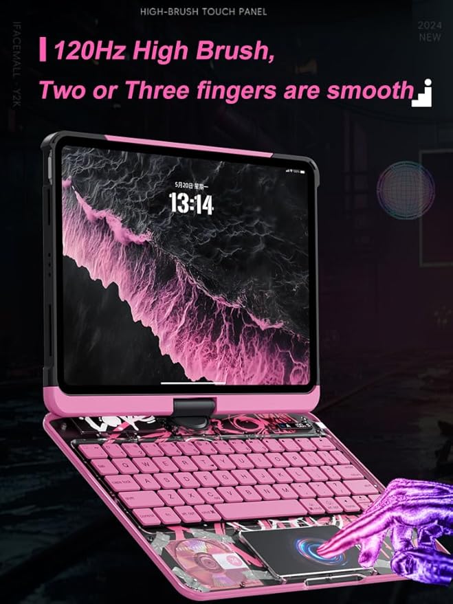 KARTICE Case with Wireless Keyboard Compatible with iPad 10th 2022 10.9 inch, Multi-Touch Trackpad, 7 Color Backlight, 360° Rotating Stand with Pencil Holder for 10th, Excludes iPad and Pencil