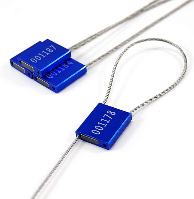 High Security Cable Seals Metal Container Seals Pull Tight Alumium Shipping Security Tags for Logisitics ISO 17712 Certificated (Pack of 100, Blue)