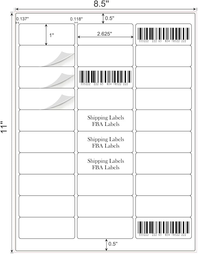 1" x 2-5/8" Address Labels 3000 Labels Sticker Paper for Laser/Ink Jet Printer mailing Labels 8.5"×11" White 30 per Sheet