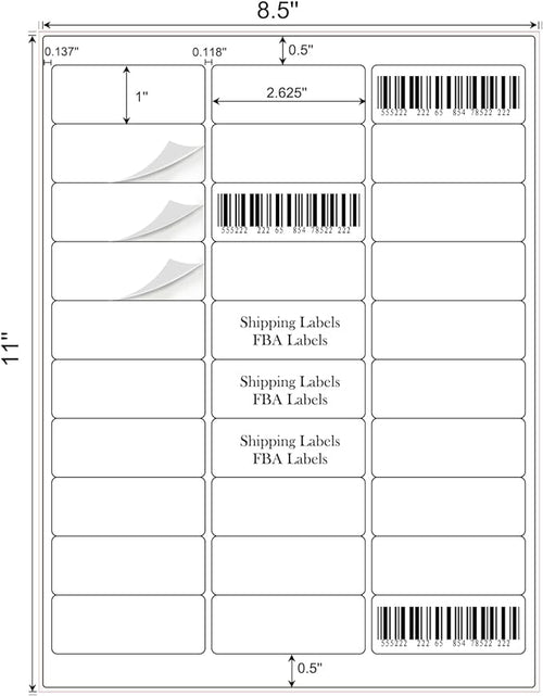 1" x 2-5/8" Address Labels 3000 Labels Sticker Paper for Laser/Ink Jet Printer mailing Labels 8.5"×11" White 30 per Sheet