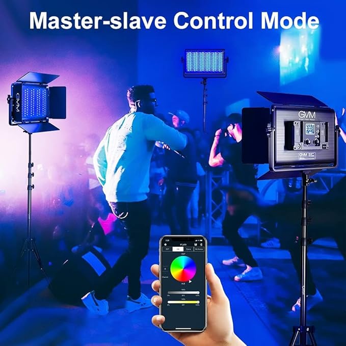 GVM 1300D RGB Video Light with Softbox, 65W LED Video Lighting Kit, 25000lux/0.5m, 360° Full Color Photography Lighting Kit, 2 Packs Led Panel Light for YouTube, Web Conference, Streaming