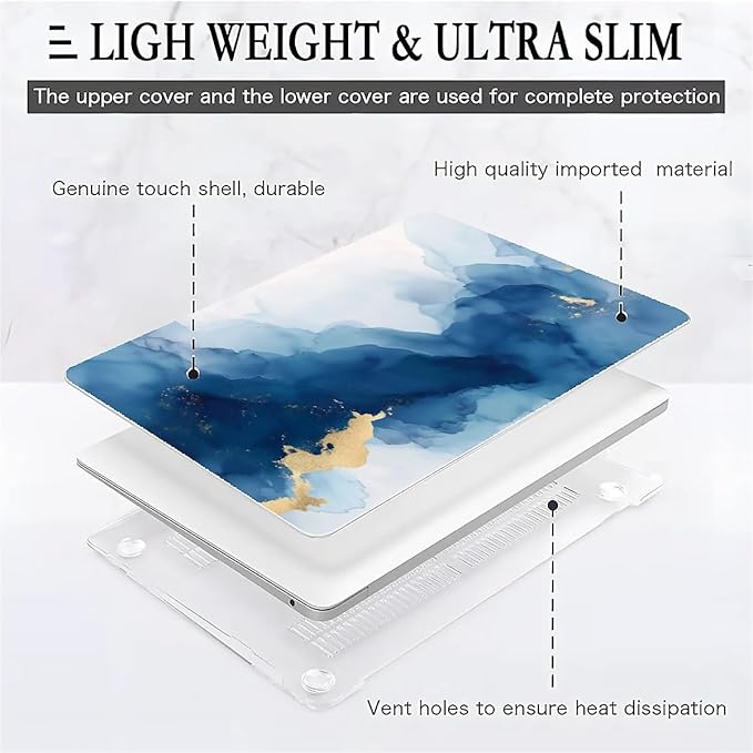 Compatible with MacBook Air 13.3 13.6 Inch Case 2022 2021 2020 2019 Plastic Hard Shell Case Cover,13.3 Air (A1932/A2179/A2337), Blue Marble