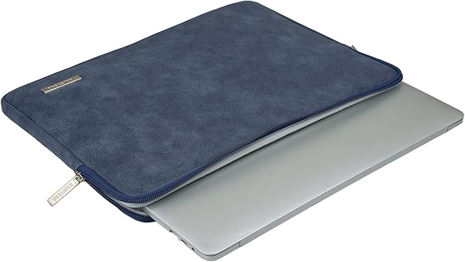 RAINYEAR 14 Inch Laptop Sleeve Protective Case PU Suede Leather Zipper Padded Cover Water Resistant Carrying Bag Compatible with 14" Notebook Computer Chromebook(Deep Blue)