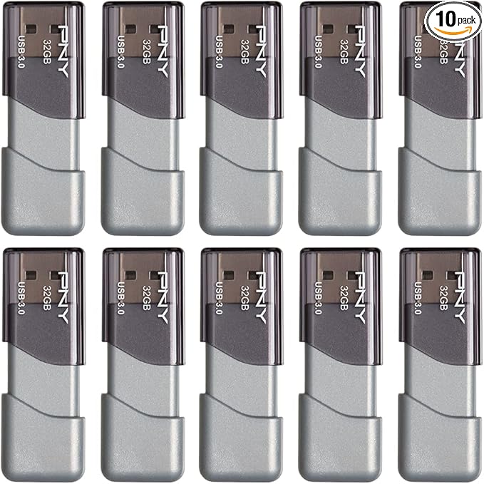 PNY 32GB Turbo Attaché 3 USB 3.0 Flash Drive, Silver (Pack of 10)