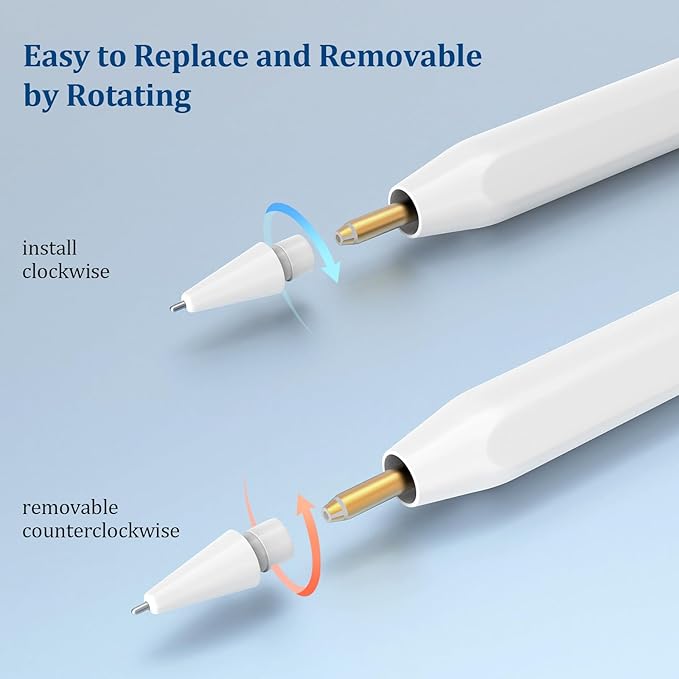 Replacement Tips for Apple Pencil 1st/2nd Gen,No Wear Out Upgraded Apple Pencil Tips,Metal Pencil Nibs for Precise Control - Pen Like 0.78mm Longer Tips for iPad Pencil - 4 Pack White