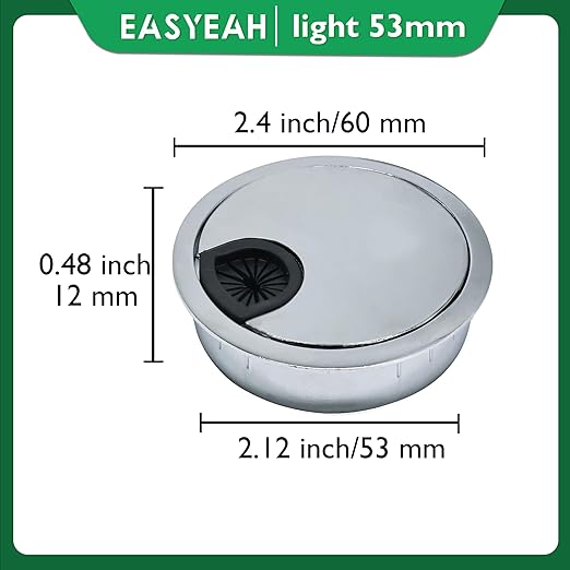 2 Pcs Desk Grommet 2-1/16" / 53 mm, Desk Cord Hole Cover, Cable Grommet Metal Zinc Alloy Materilal, Desk Hole Grommet for Home & Office Pc, Detachable Cable Cord Organizer-Bright Silver
