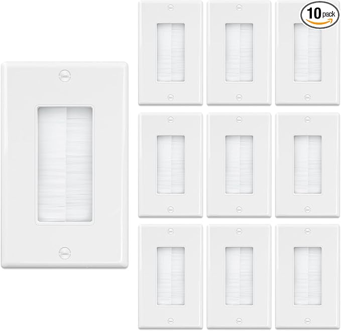 Iwillink Brush Wall Plate (10 Pack), Cable Pass Through Insert for Wires, Single Gang Cable Access Strap, Wall Socket for HDTV, Home Theater Systems