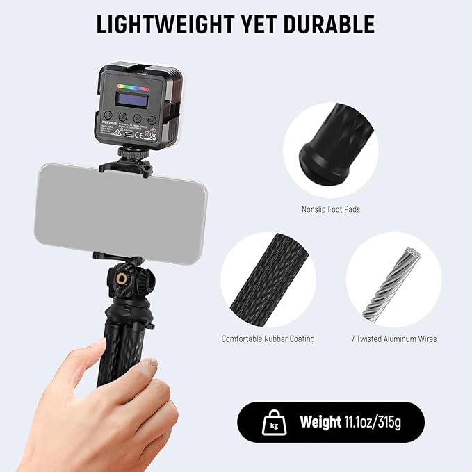 NEEWER Flexible Tripod with Remote, Mini Camera Phone Tripod Stand with Hidden Phone Holder&Action Camera Adapter Compatible with iPhone GoPro Hero13 12 11 10 DJI Insta360 Samsung for Vlogging, TP34