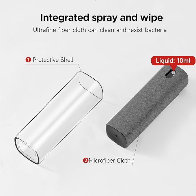 YTT Screen Cleaner, All-in-One Spray & Wipe Cleaner, with Transparent Protective Shell for All Phones, Laptop and Tablet Screens (Gray)