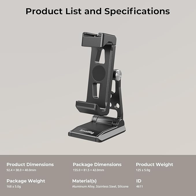 SMALLRIG Metal Phone Tripod Mount, Cell Phone Mount with Quick Release Adapter for Arca-Swiss, Multifunctional Phone Holder for Arca-Type Tripod, for DJI RS 3 Mini Stabilizer, for iPhone - 4611